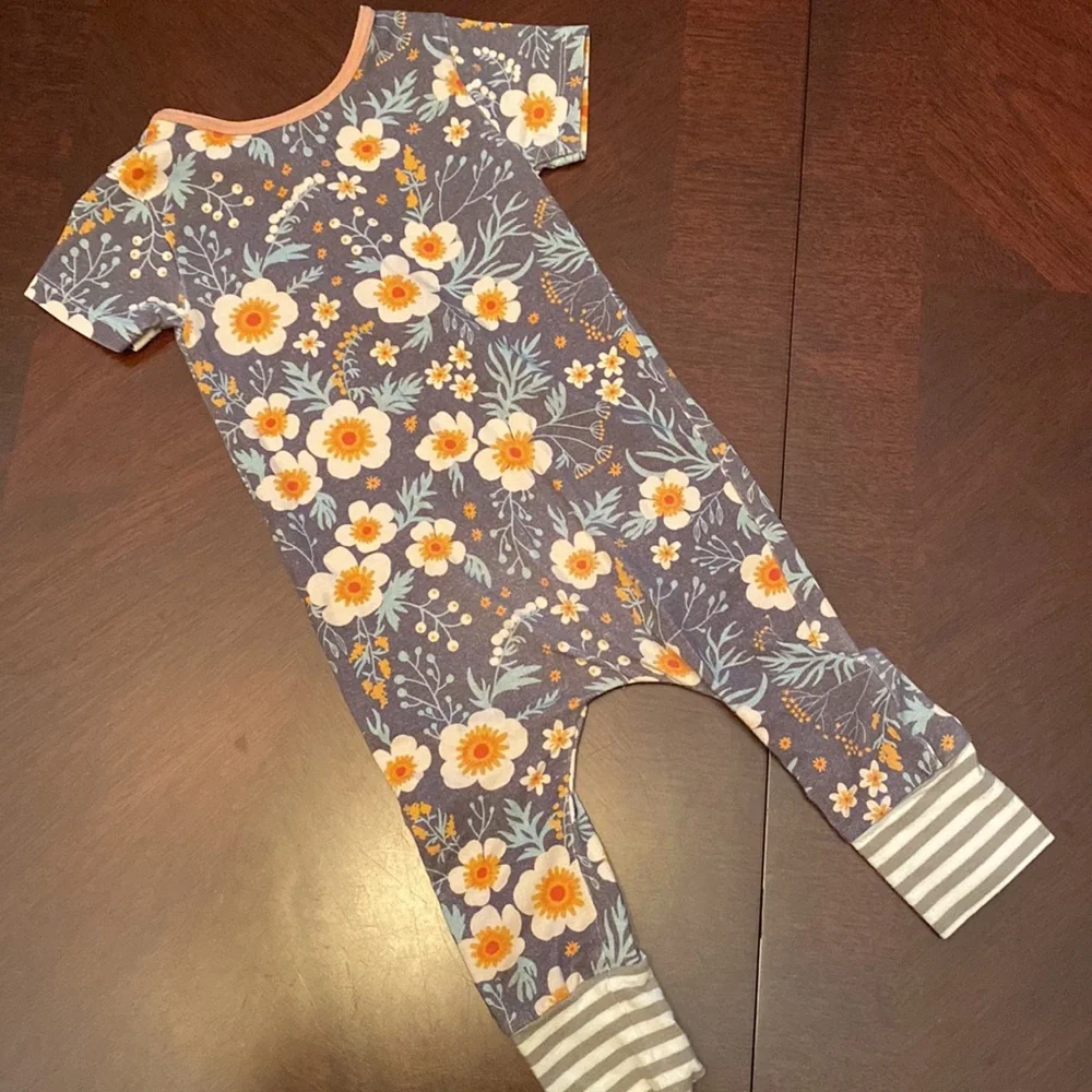 RAGS to Raches Marigold Floral Romper Short Sleeve 6-12M